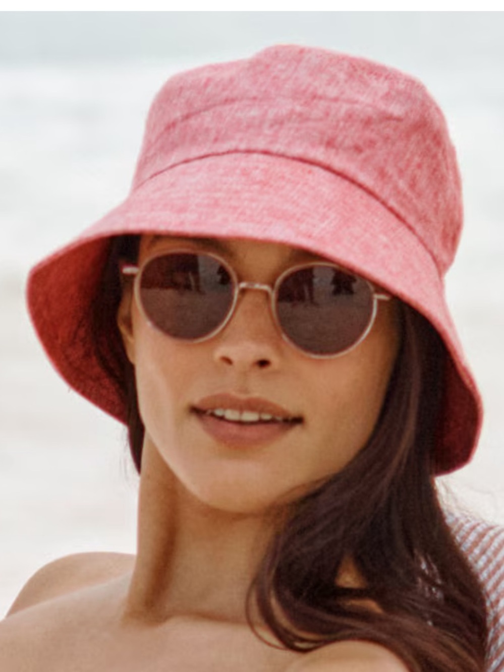 Garnet Hill Pink Beachcomber Linen Bucket Hat